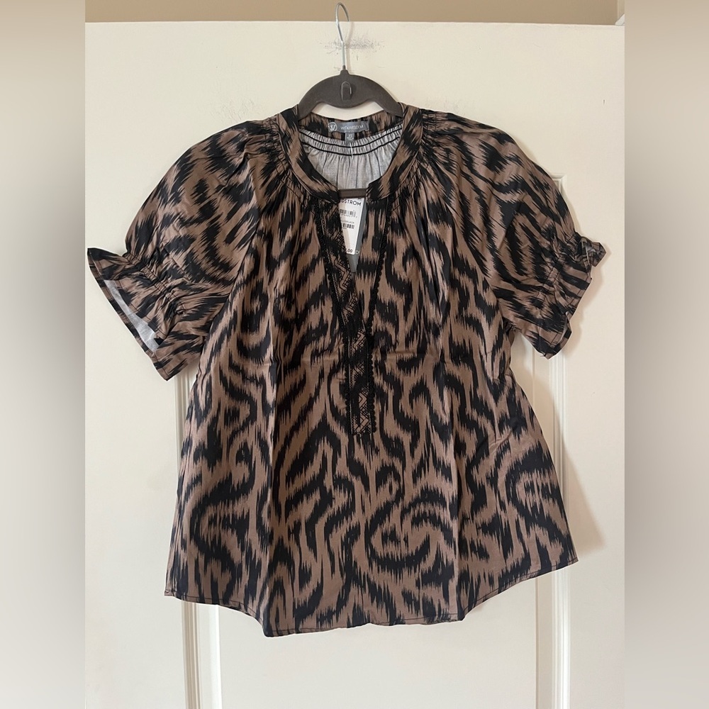 Wit & Wisdom Brown/Black Patterned Women's Top Size XS - Picture 11 of 15